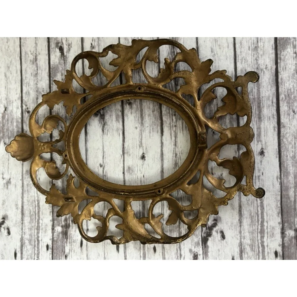 Antique‎ Cast Iron Gold Victorian Style MIRROR FRAME Stand Picture NO BACK